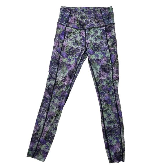 Lululemon Fast Free Tights 7/8 Vivid Vision Multi Black Sz 6 Athleisure Stretch - Picture 1 of 5